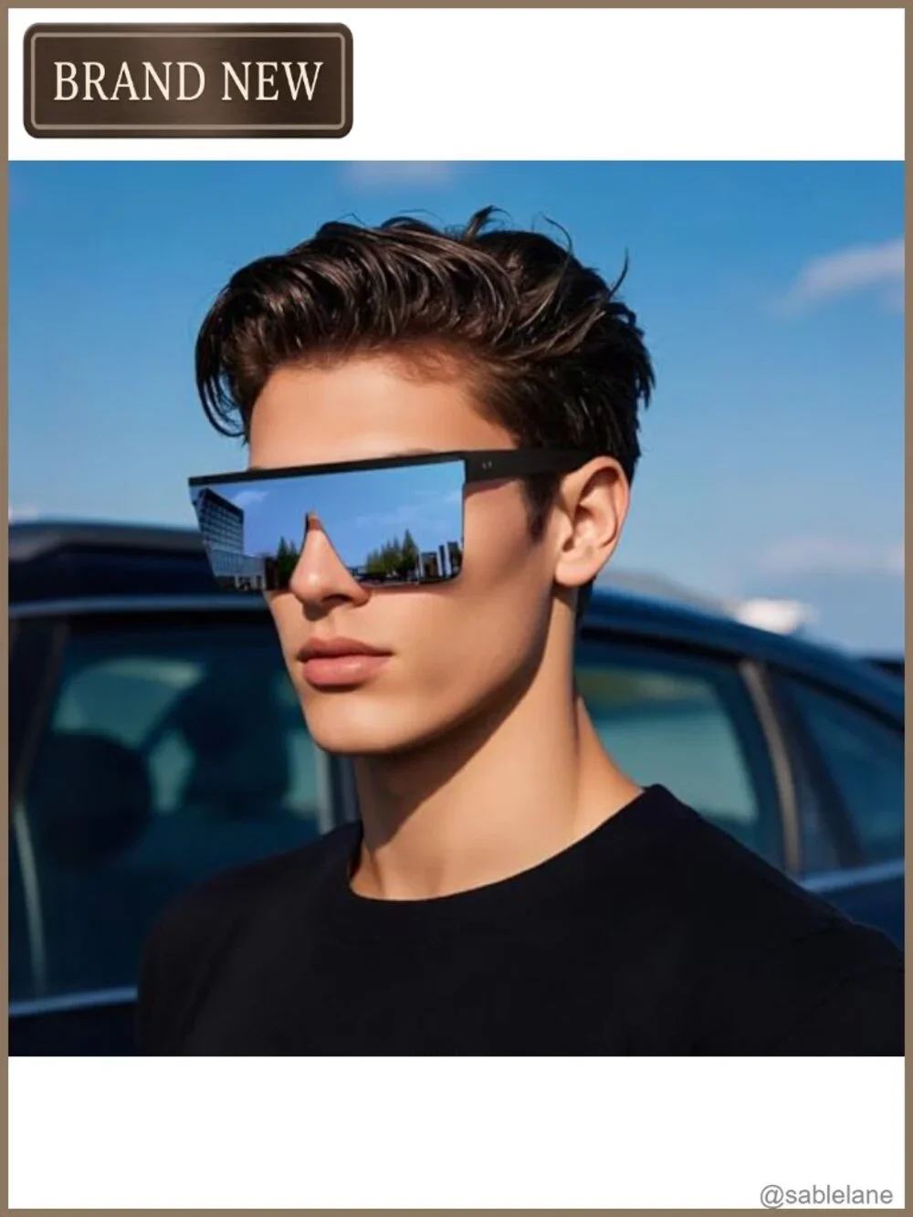 Oversized Square Sunglasses UV400 Protection Flat Top Black Frame